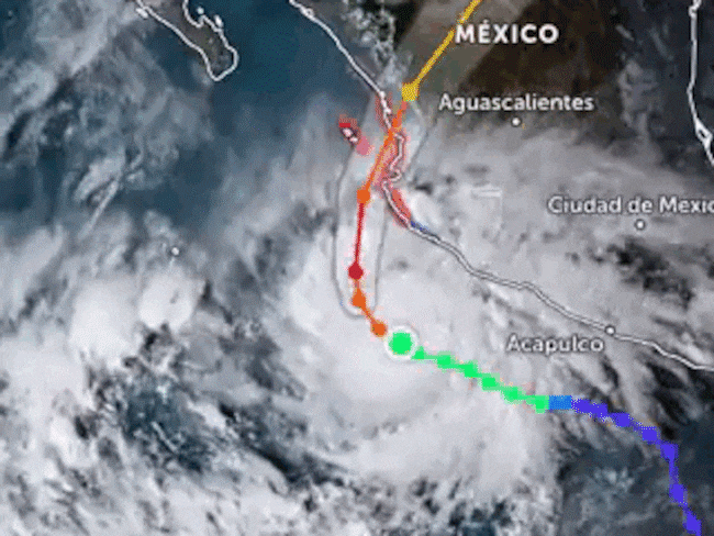 Trayectoria del huracán Roslyn hacia la costa Pacífica de México.        (Cortesía Coordinación Nacional de Protección Civil de México)