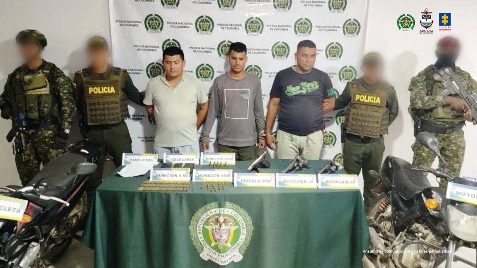 Cárcel para cinco personas que portaban armas de fuego en Bolívar