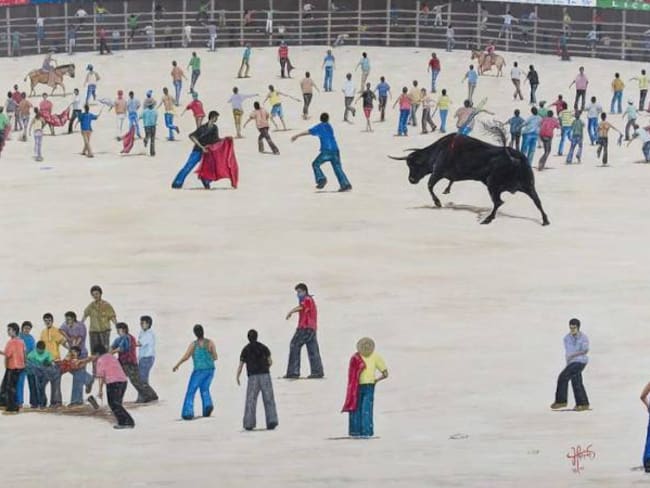 &quot;Cultura del suicidio&quot; es una pintura de Hernán Torres, artista de Montería, realizada en 2007 en torno a las corralejas. 