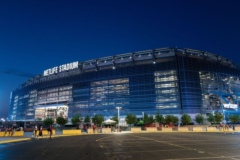 EAST RUTHERFORD, NEW JERSEY - JULY 22: A general exterior view of the Met Life Stadium the home of NFL New York Giants and Jets during the pre season friendly between Arsenal and Manchester Untied at MetLife Stadium on July 22, 2023 in East Rutherford, New Jersey. (Photo by Matthew Ashton - AMA/Getty Images)