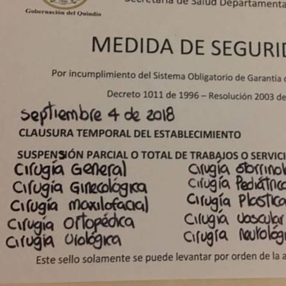 Secretaria de salud del Quindío cerró servicios quirúrgicos en Esimed