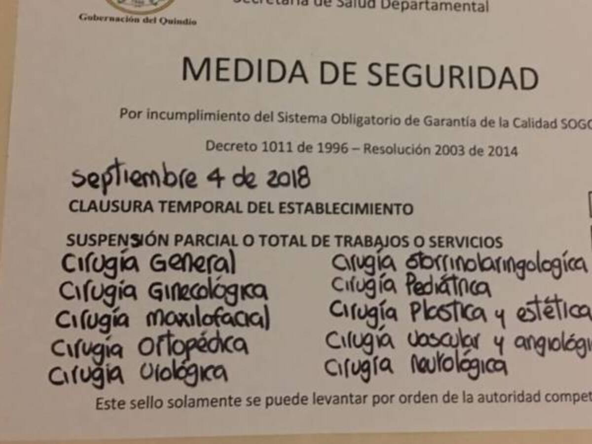 Secretaria de salud del Quindío cerró servicios quirúrgicos en Esimed