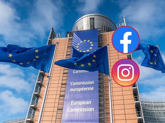 De fondo: Comisión Europea (Crédito: Getty Images) / A la derecha se encuentran los logos de las redes sociales Facebook e Instagram.