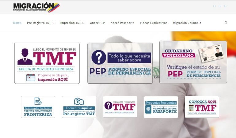 Antiguo portal para sacar la Tarjeta Migratoria Fronteriza TMF
