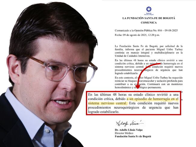 Miguel Uribe (Foto: Colprensa); Comunicado oficial Fundación Santa Fé de Bogotá.