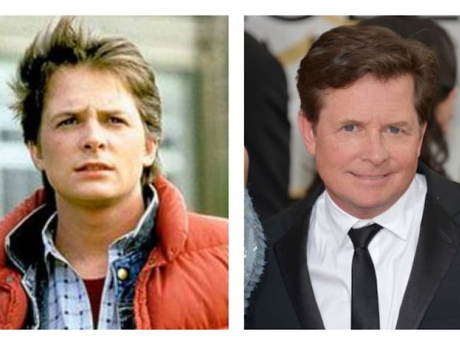 Michael J. Fox personificando a Marty McFly (izquierda) y en una foto reciente (derecha).