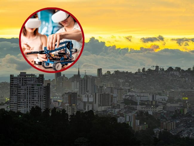 Panorámica de Manizales y set de robótica. Fotos: centrodeinformacion.manizales.gov.co.