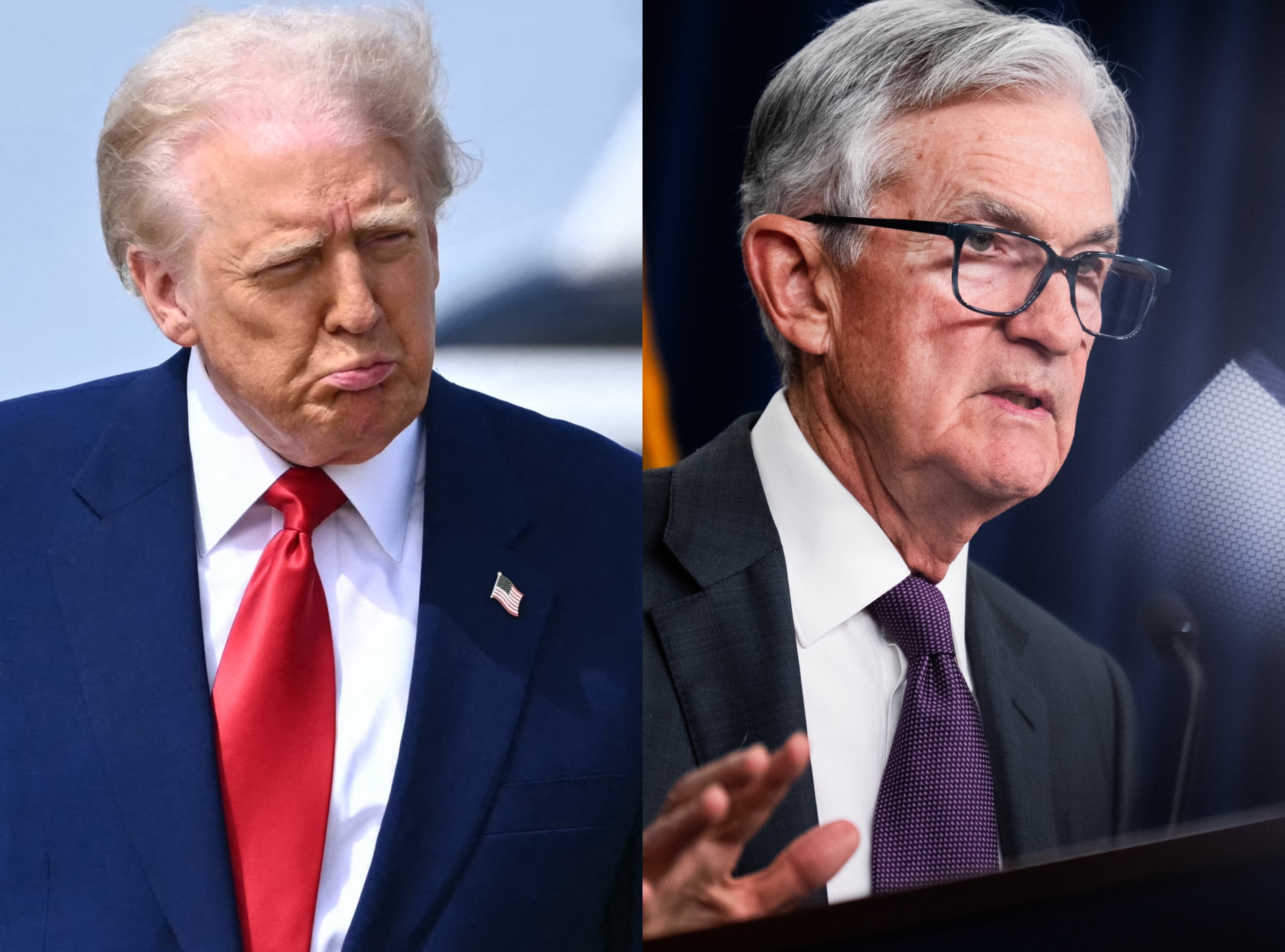 Presidente de Estados Unidos Donald Trump. FOTO: MANDEL NGAN/AFP via Getty Images// Jerome Powell, presidente de la Reserva Federal. FOTO: Tom Williams/CQ-Roll Call, Inc via Getty Images