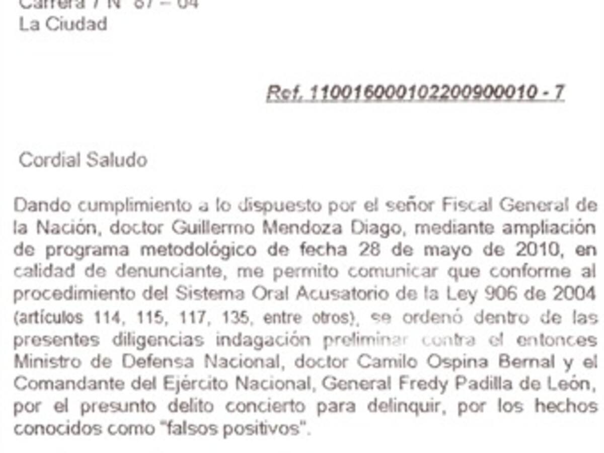 Uribe pide rectificar documento donde citan a indagación preliminar al general Padilla