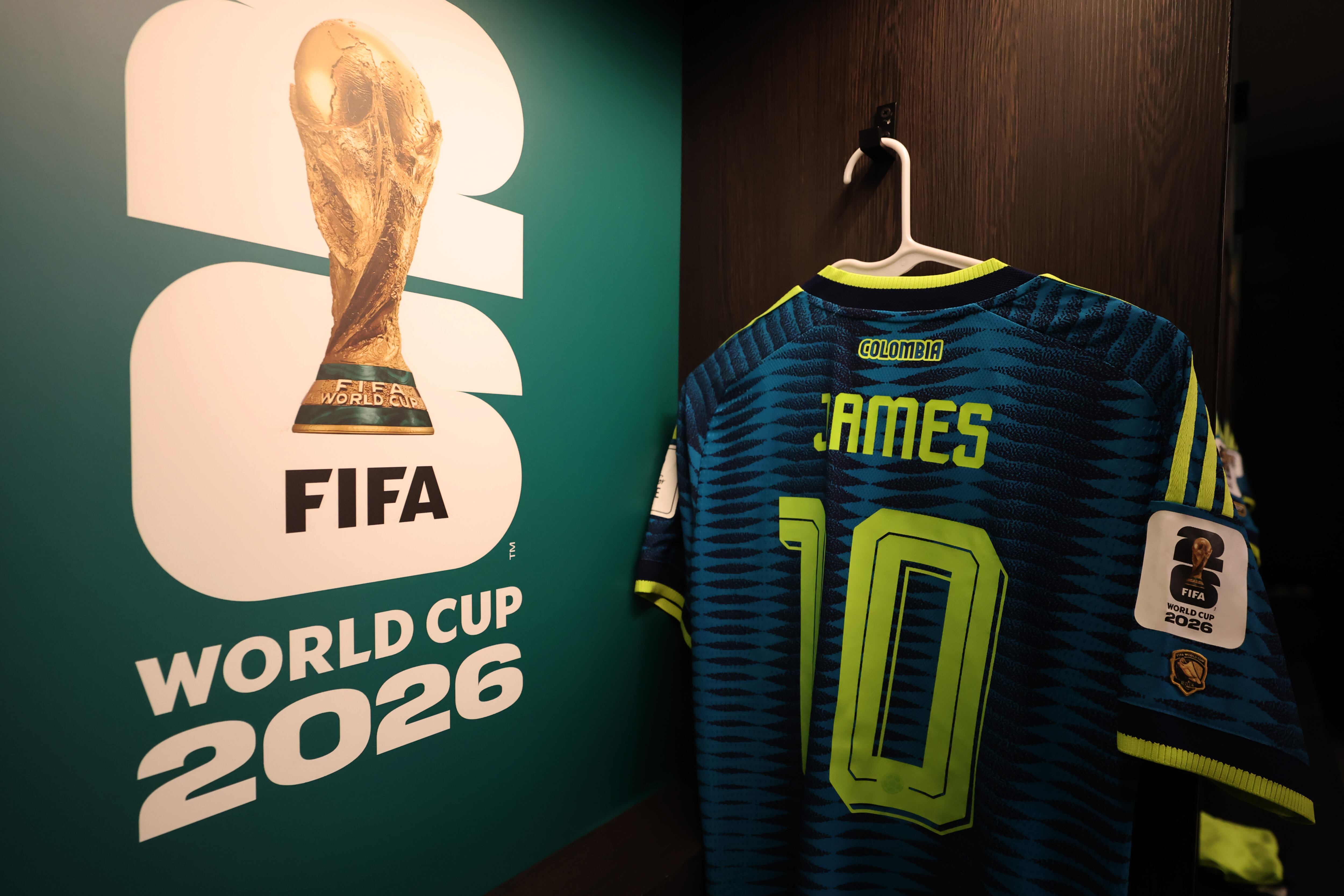 Camiseta de James Rodríguez en el camerino de la Selección Colombia previo al debut de la 'Tricolor ' en el Mundial 2026 contra Uzbekistán este 17 de junio. Foto: Getty Images.
