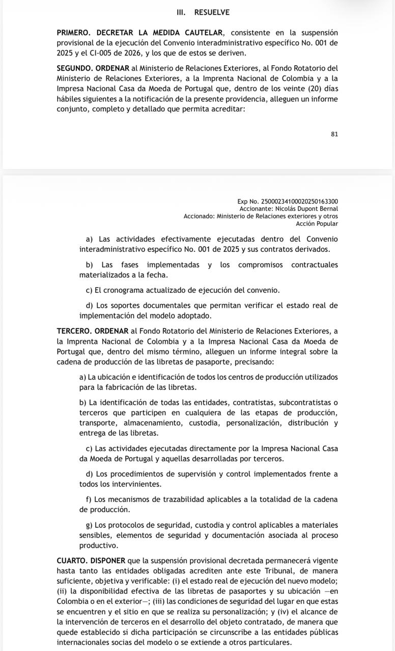Suspenden temporalmente convenio entre Cancillería e Imprenta Nacional para expedición de pasaportes