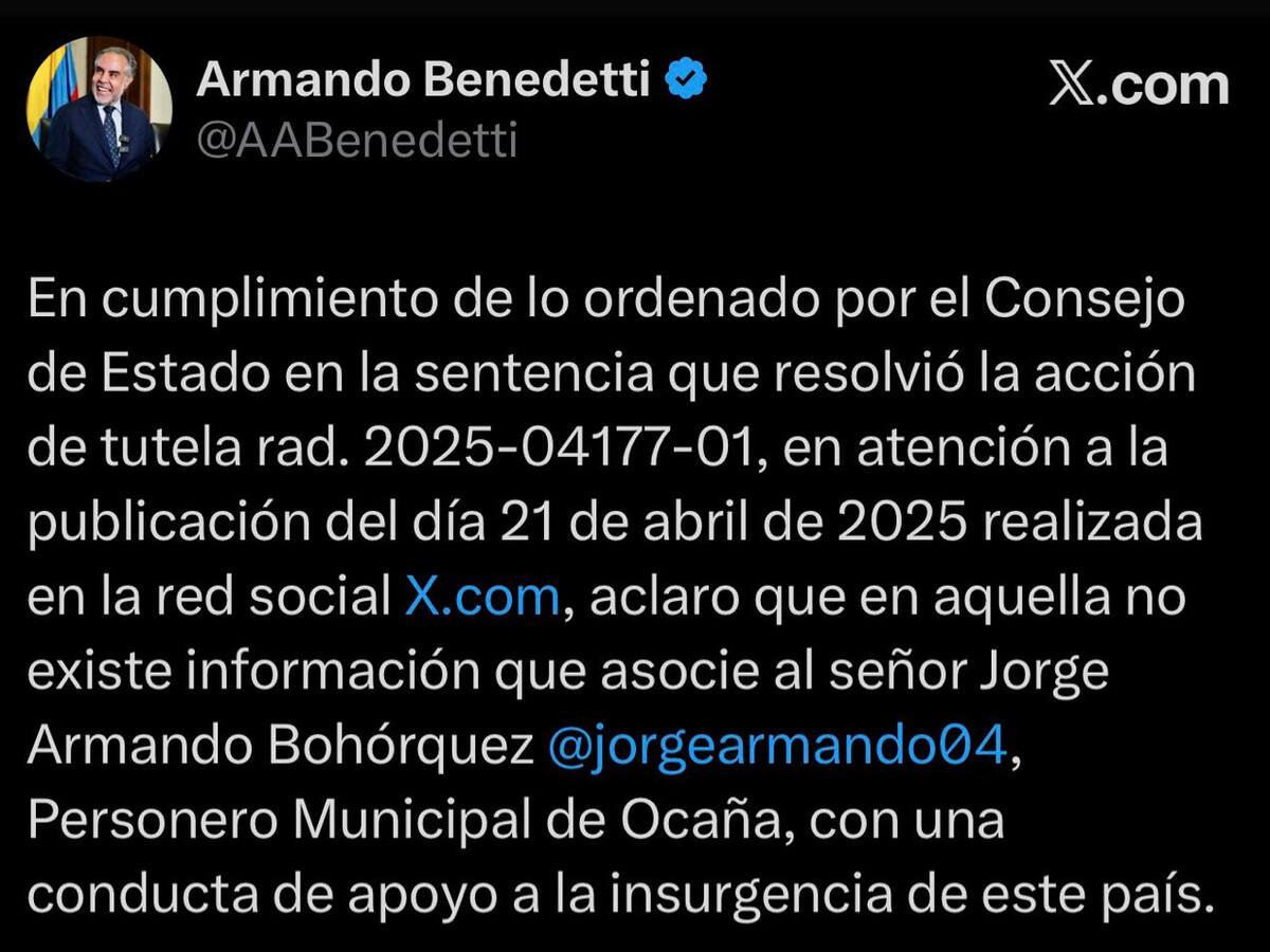 Ministro del Interior rectifica señalamiento contra personero de Ocaña, Norte de Santander