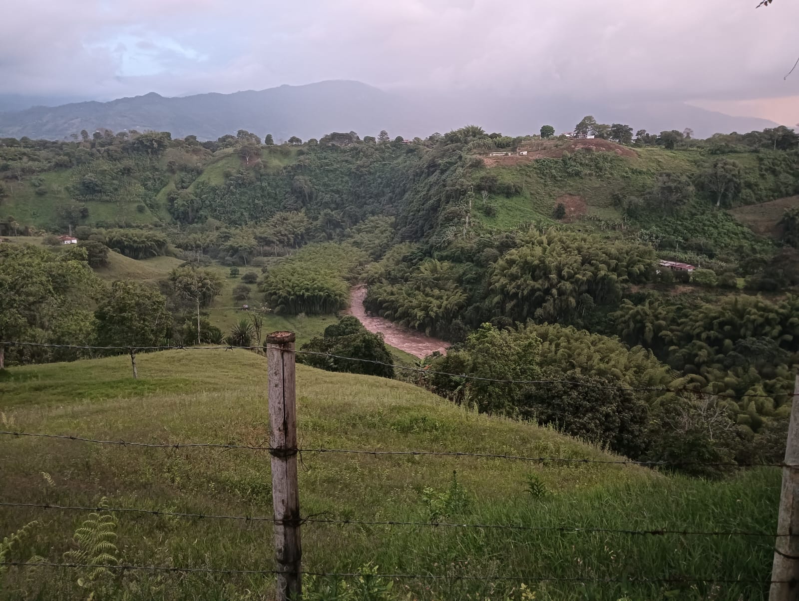El paisaje del Quindío desde Armenia en días de cielo nublado y lluvias, al fondo del río Quindío. Foto: Adrián Trejos