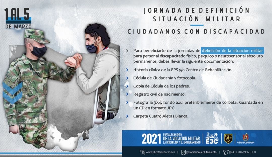 Convocatoria para libreta militar de personas con discapacidad
