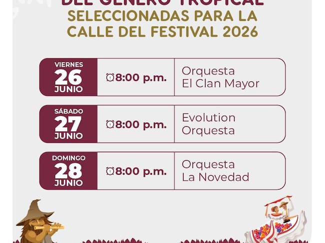 Orquesta El Clan Mayor; sábado 27 de junio, Evolution Orquesta, entre otras. Foto Gobernación Huila.