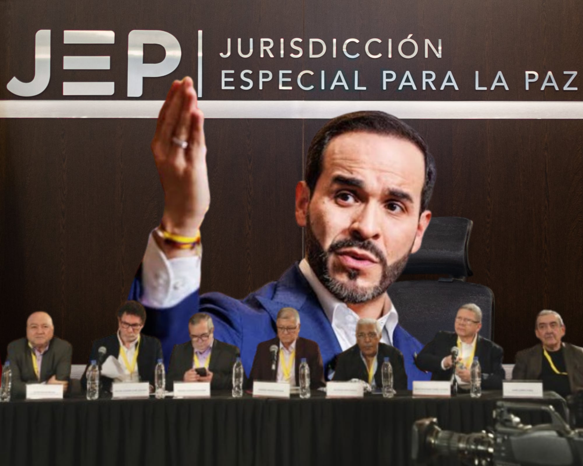 Firmantes de paz de las antiguas Farc y el presidente Abelardo de la Espriella