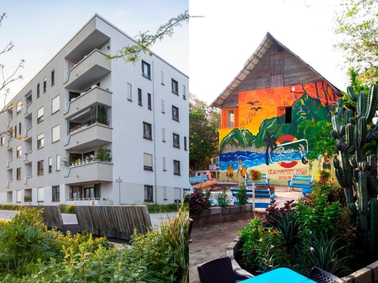 Apartamentos, foto de referencia Getty Images // Hostal en Colombia, foto de Playa de Ritmo