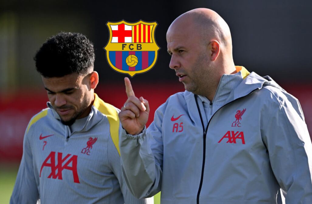 Luis Díaz y Arne Slot, técnico del Liverpool / Composición: Caracol Radio