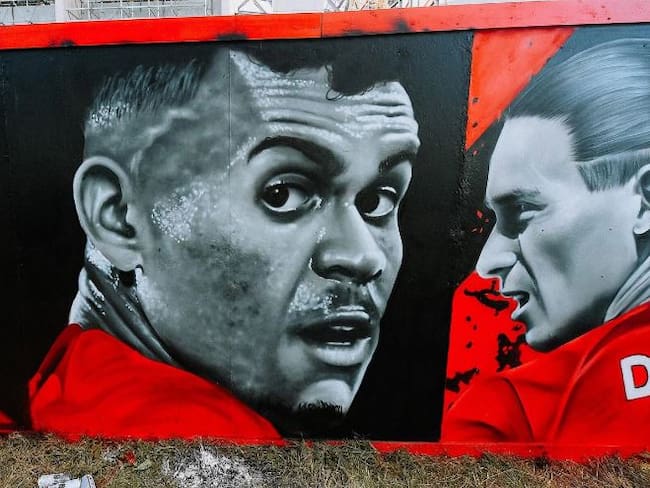 Luis Díaz, retratado en un mural de Anfield / liverpoolfc.com.