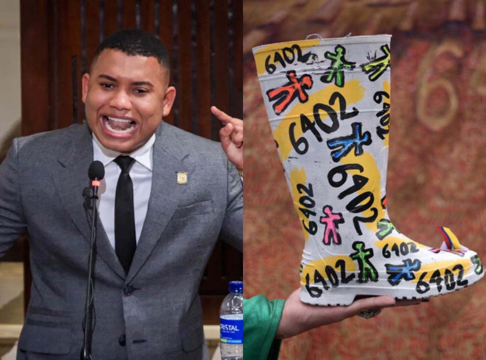 Miguel Polo Polo y botas falsos positivos. Fotos: Colprensa