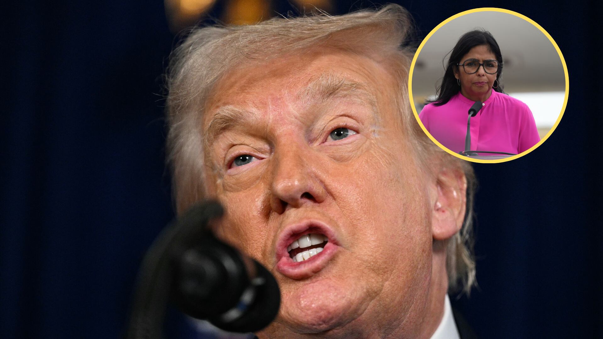 Donald Trump, presidente de estados Unidos, Delcy Rodríguez, vicepresidenta de Venezuela. Foto: Jim WATSON / AFP/ Carolina Cabral/Getty Images