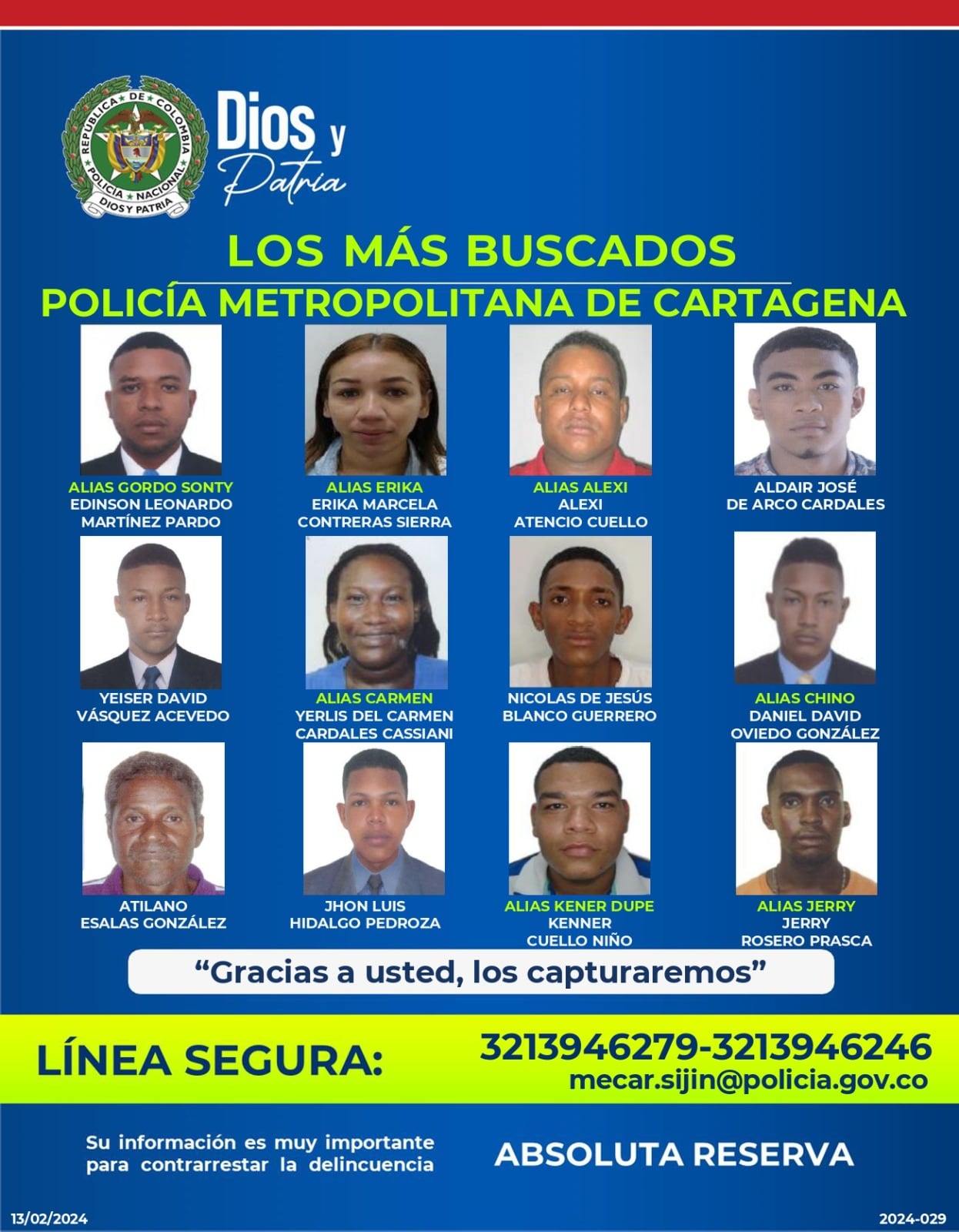 Actualizan Cartel de los Más Buscados en Cartagena