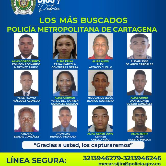 Actualizan Cartel de los Más Buscados en Cartagena
