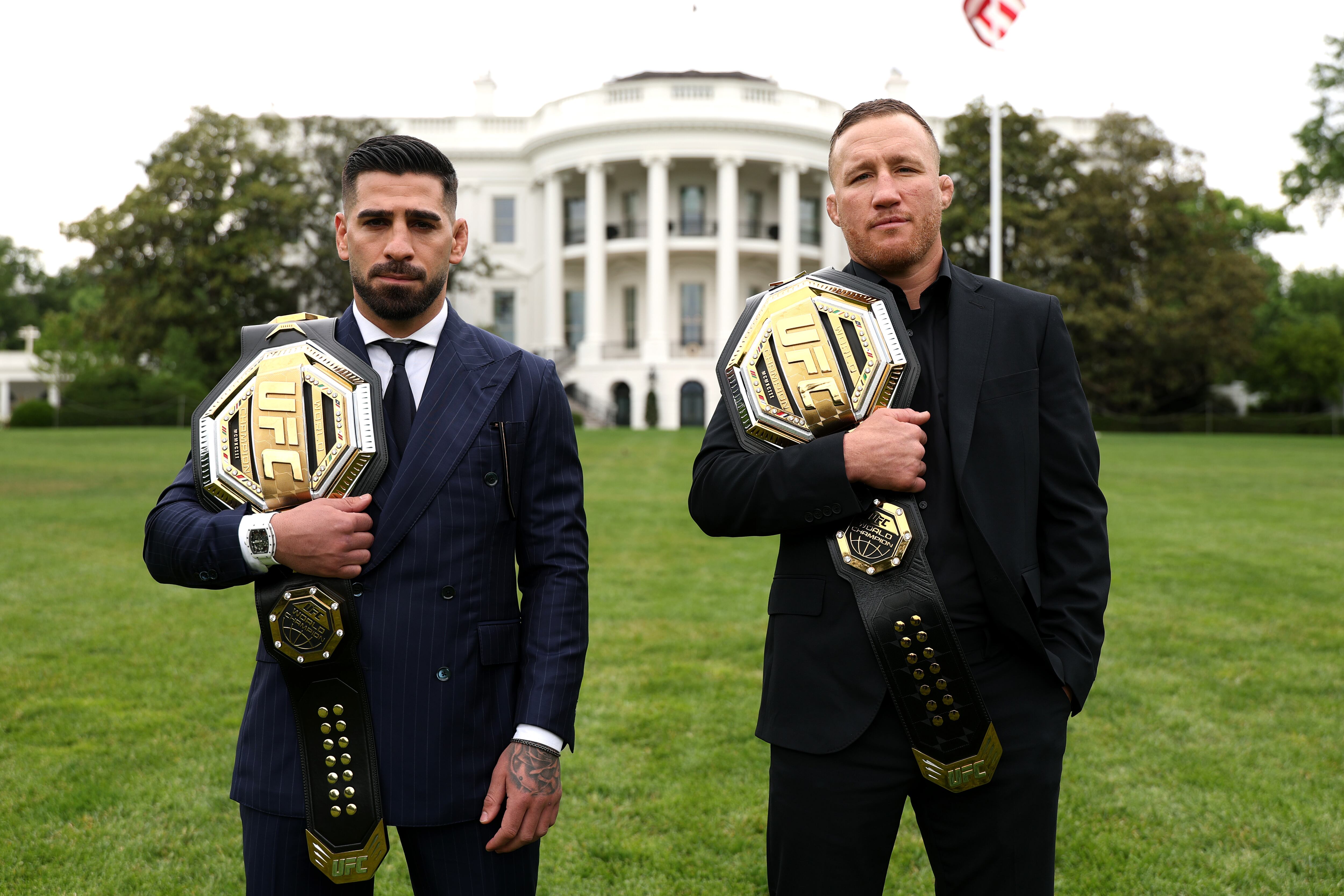 Ilia Topuria y Justin Gaethje, quienes protagonizarán la pelea estelar de la Casa Blanca. Foto: Getty Images. 