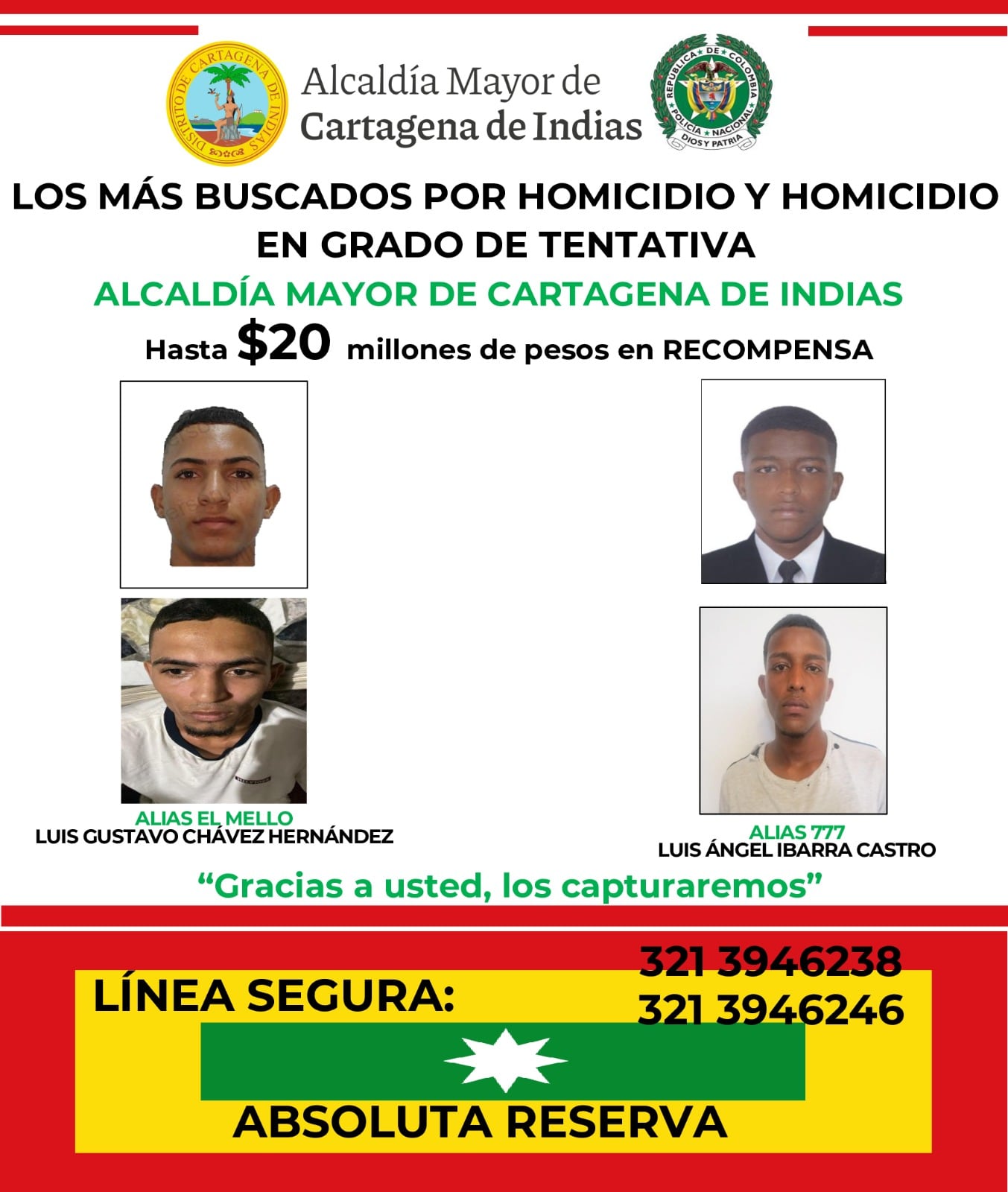 Los más buscados por homicidios en Cartagena. // Policía de Cartagena
