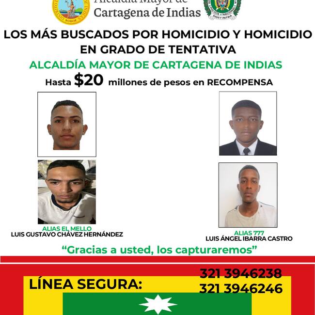 Los más buscados por homicidios en Cartagena. // Policía de Cartagena