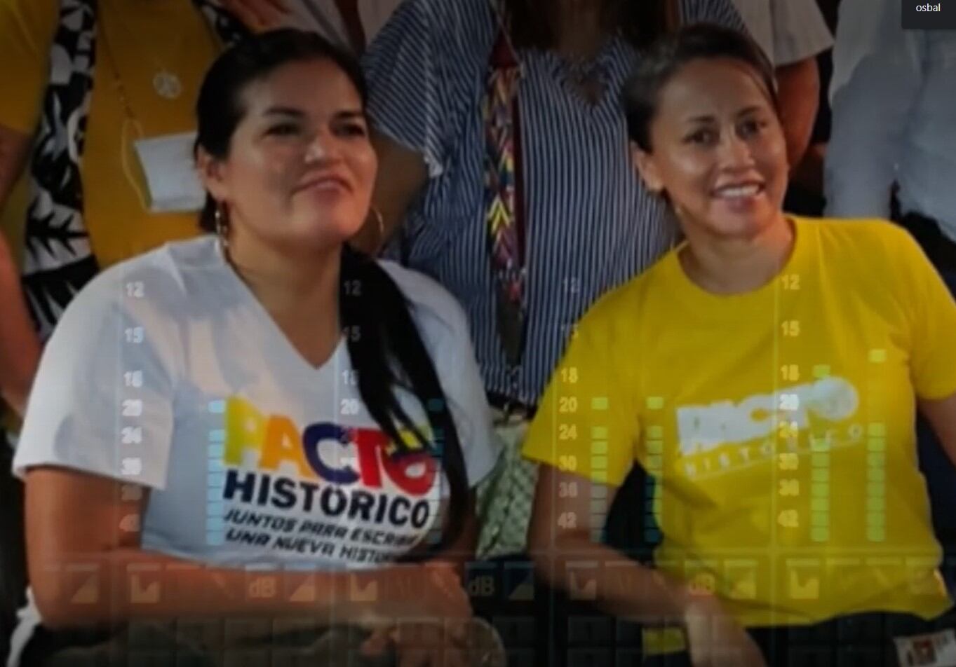 Sandra Navarro, esposa del narco Juan Carlos López Macías, alias ‘Sobrino’ y Sonia Bernal, quien era la directora de campaña Petro en Casanare. Foto tomada de Noticias Caracol