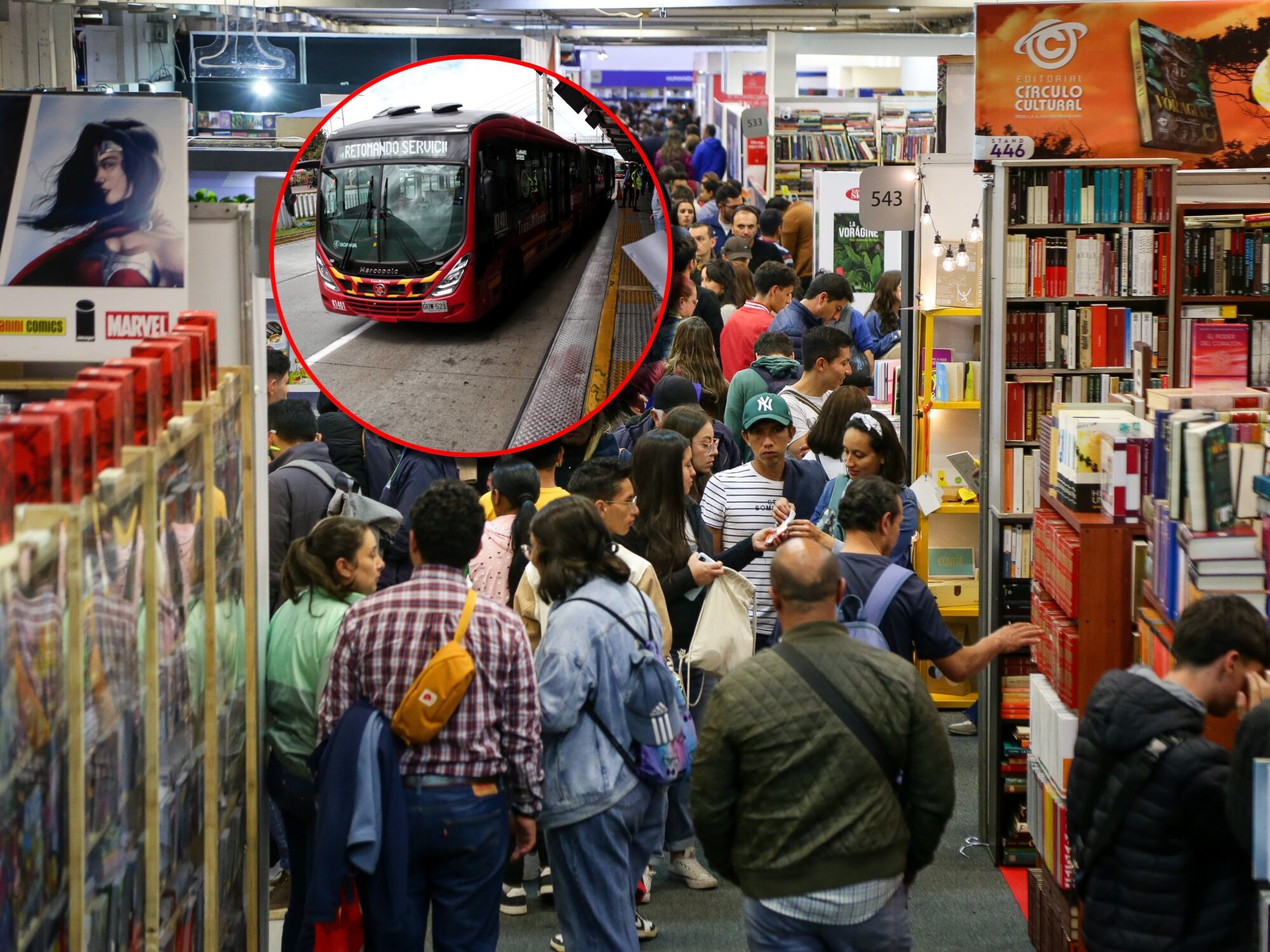 Feria del Libro y bus de TransMilenio. Fotos: Colprensa.