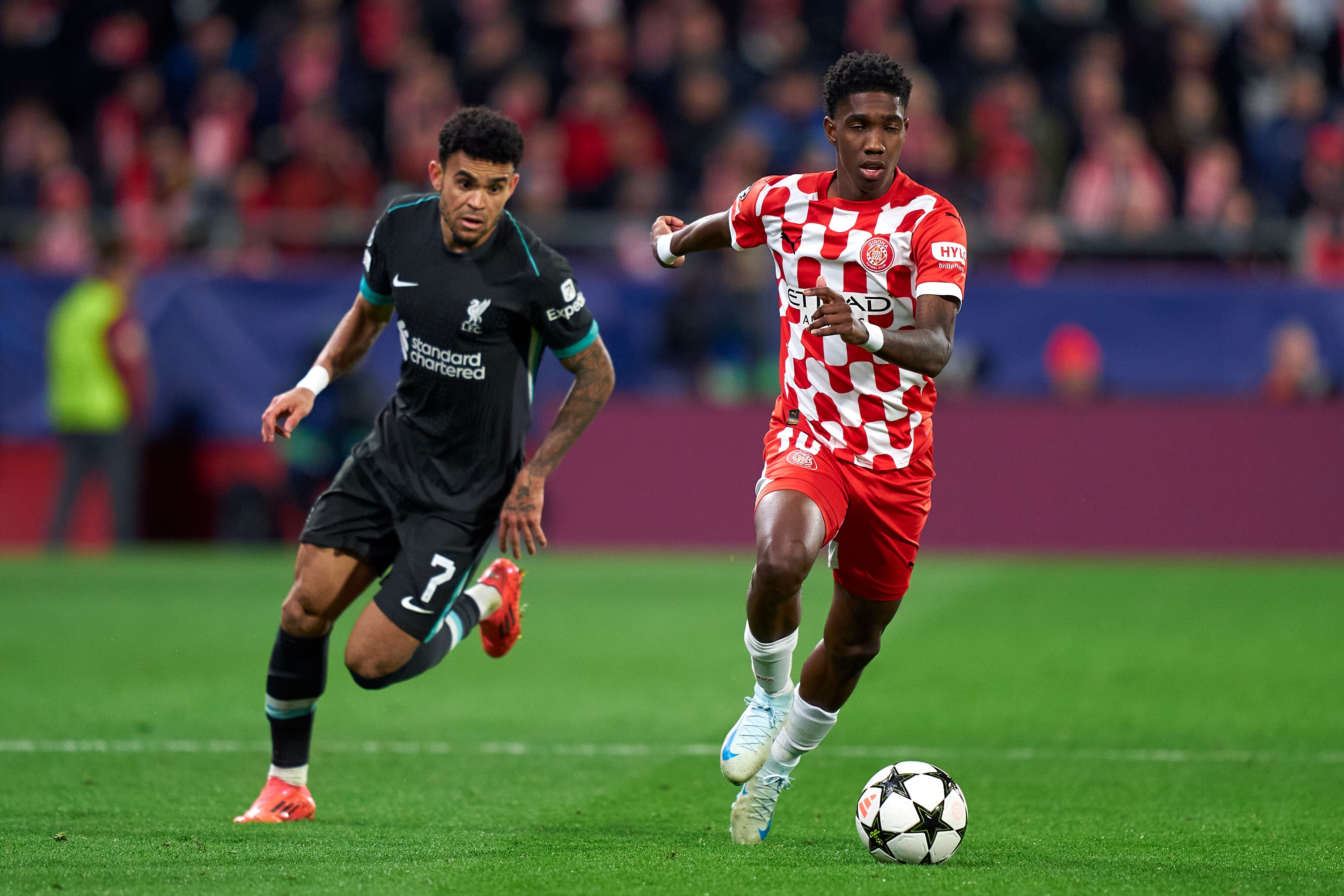 GIRONA, SPAIN -  Yaser Asprilla of Girona FC the UEFA Champions League 2024/25 League (Photo by Pedro Salado/Getty Images)
