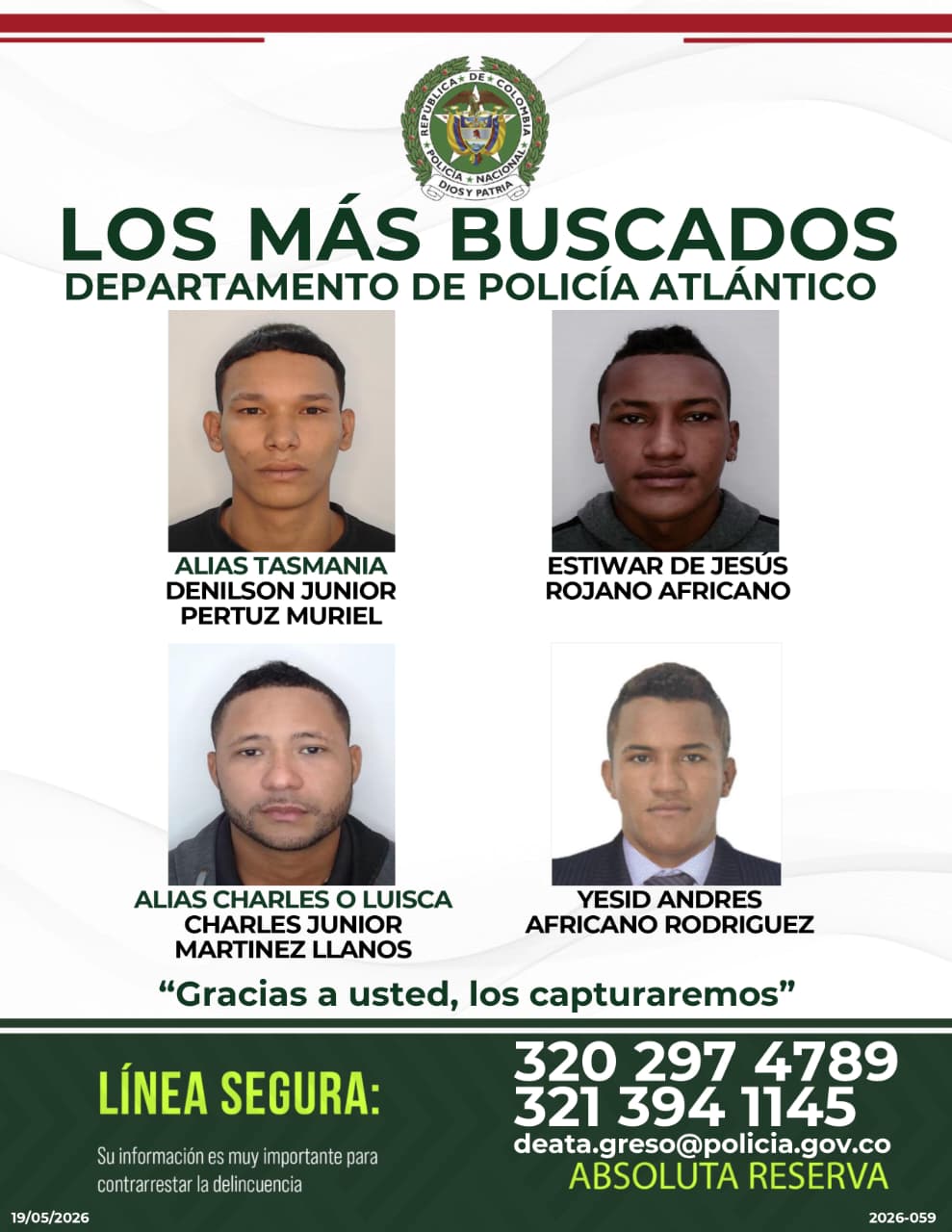 Foto: Cartel difundido por las Policía del Atlántico.