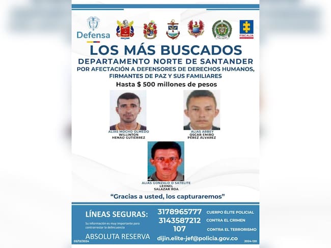 Cartel de los más buscados en Norte de Santander. / Foto: DENOR.