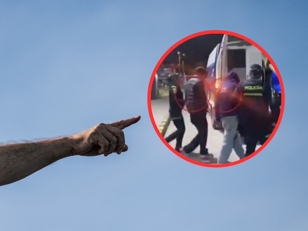Una persona señalando y de fondo una captura de la Policía (Fotos vía Getty Images y 'x' @PoliciaBogota)