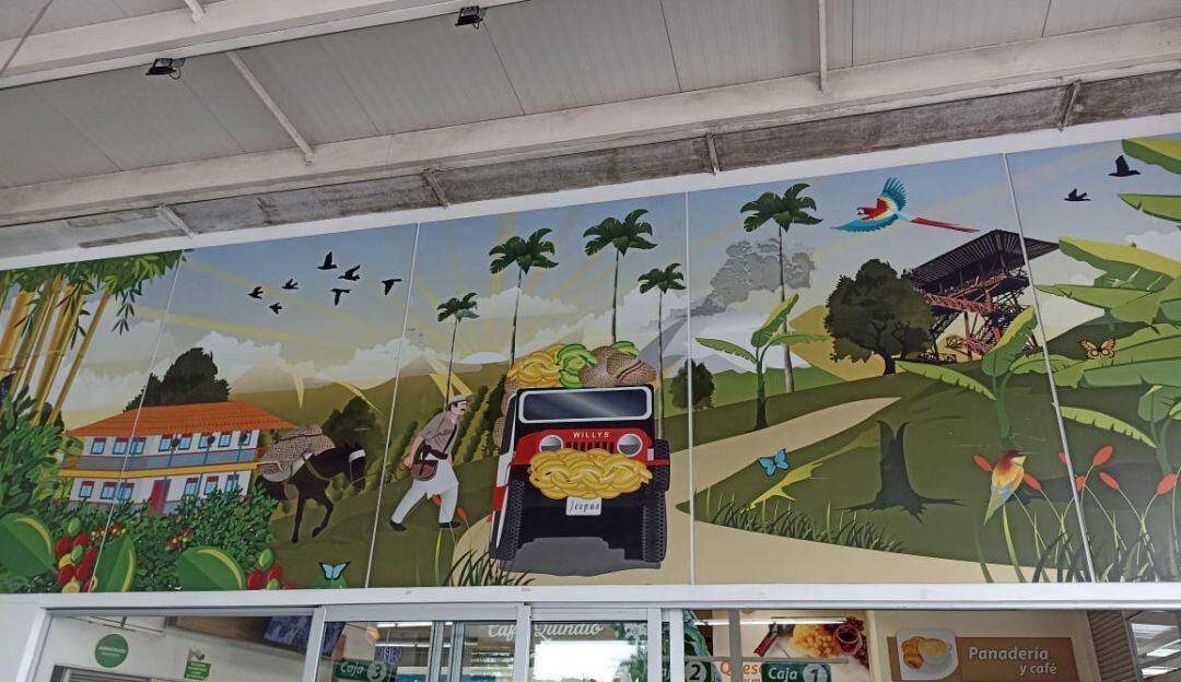Hermoso mural a la entrada del supermercado Laureles ubicado en el Mall  Paraiso contiguo a la glorieta del club campestre