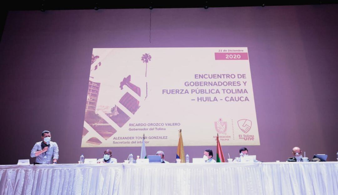 Encuentro de gobernadores y fuerza pública del Tolima, Huila y Cauca.