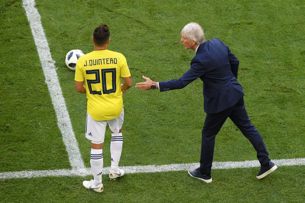 Juan Fernando Quintero y José Néstor Pékerman durante el Mundial de Rusia 2018. (Photo by Stu Forster/Getty Images)