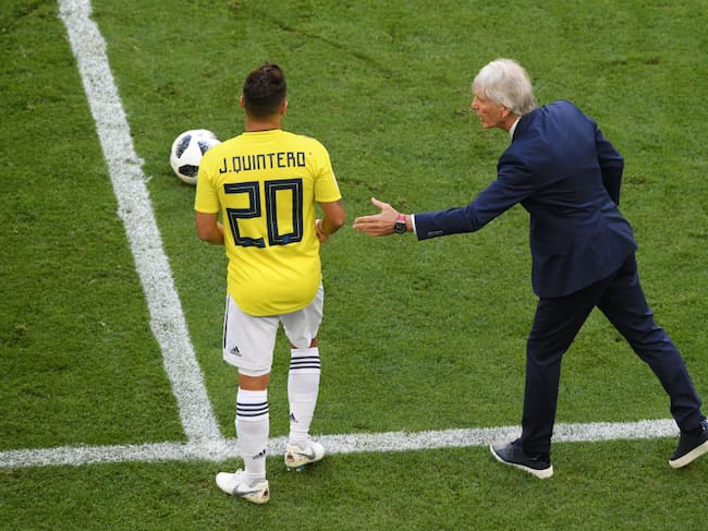 Juan Fernando Quintero y José Néstor Pékerman durante el Mundial de Rusia 2018. (Photo by Stu Forster/Getty Images)
