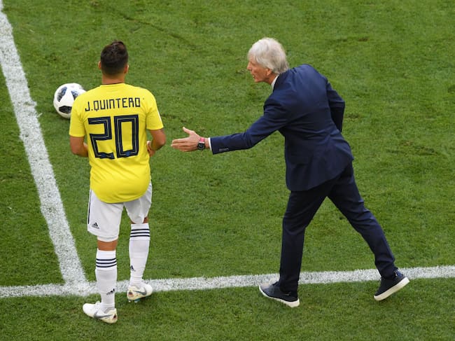 Juan Fernando Quintero y José Néstor Pékerman durante el Mundial de Rusia 2018. (Photo by Stu Forster/Getty Images)