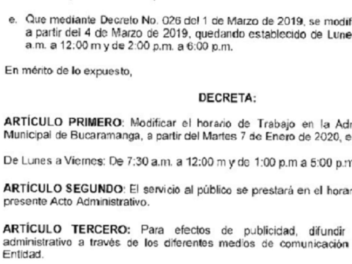 En el 2020 se cambian horarios de trabajo en la alcaldía de Bucaramanga