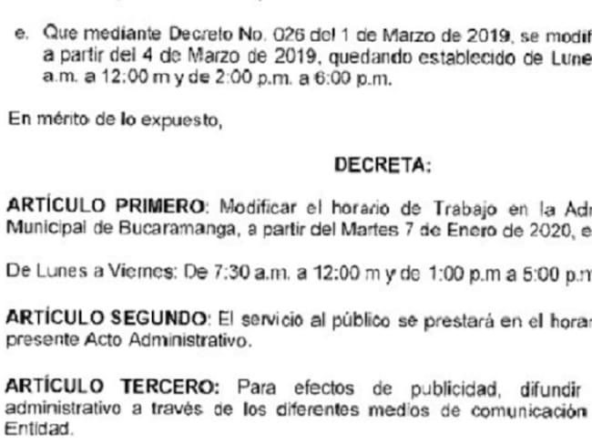 En el 2020 se cambian horarios de trabajo en la alcaldía de Bucaramanga