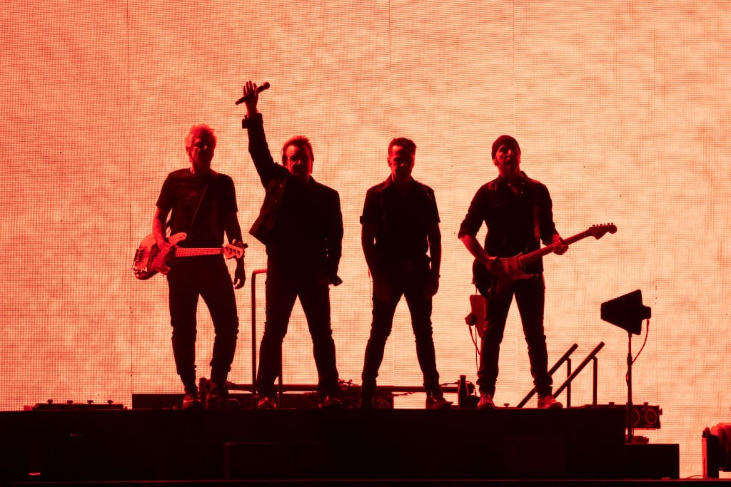 PERTH, AUSTRALIA - NOVEMBER 27: Adam Clayton, Bono, Larry Mullen Jr, The Edge of U2 perform at Optus Stadium on November 27, 2019 in Perth, Australia. (Photo by Matt Jelonek/WireImage)