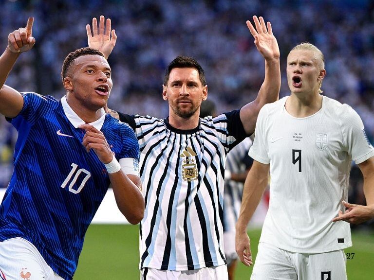 Kylian Mbappé, Lionel Messi y Erling Haaland / Getty Images