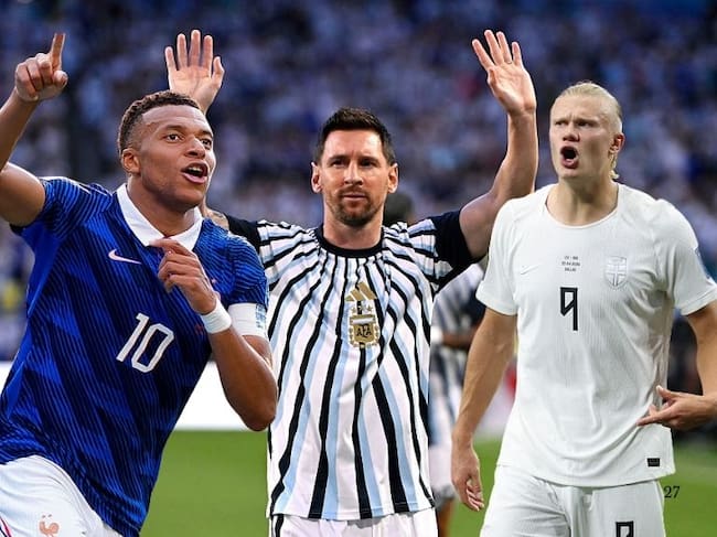 Kylian Mbappé, Lionel Messi y Erling Haaland / Getty Images