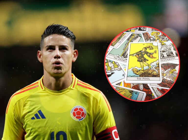 James Rodríguez en medio de un partido de fútbol / Cartas del Tarot (Getty Images)