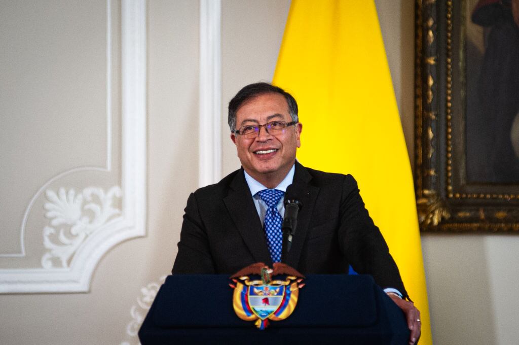 Colombian president Gustavo Petrro speaks during the official visit of United States secretary of state, Antony Blinken to Colombia, ahead to the OAS general assembly later on Lima, Peru. In Bogota, Colombia, October 3, 2022. (Photo by Sebastian Barros/NurPhoto via Getty Images)