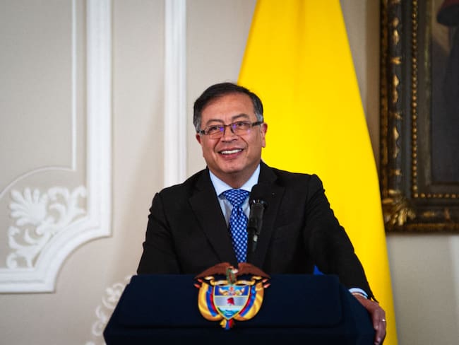 Colombian president Gustavo Petrro speaks during the official visit of United States secretary of state, Antony Blinken to Colombia, ahead to the OAS general assembly later on Lima, Peru. In Bogota, Colombia, October 3, 2022. (Photo by Sebastian Barros/NurPhoto via Getty Images)