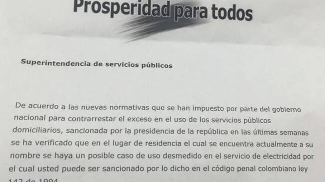 Este es el documento que está llegando a la casa de los pereiranos y que, advirtieron las autoridades, no es oficial.